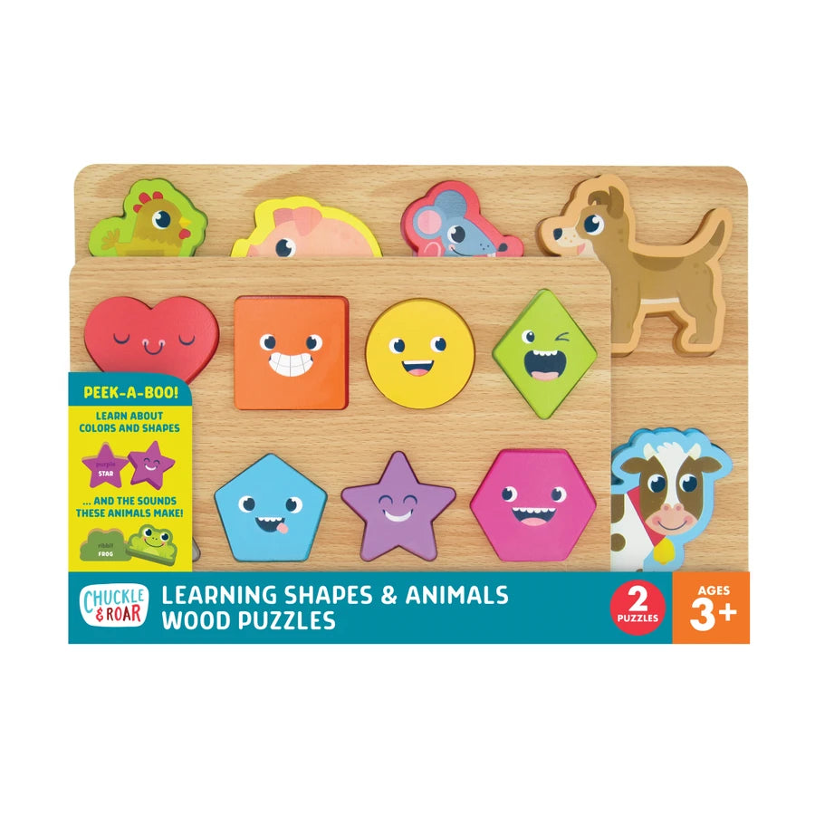 2 Pack of Wood Puzzles - Shapes & Animals Learning Puzzles