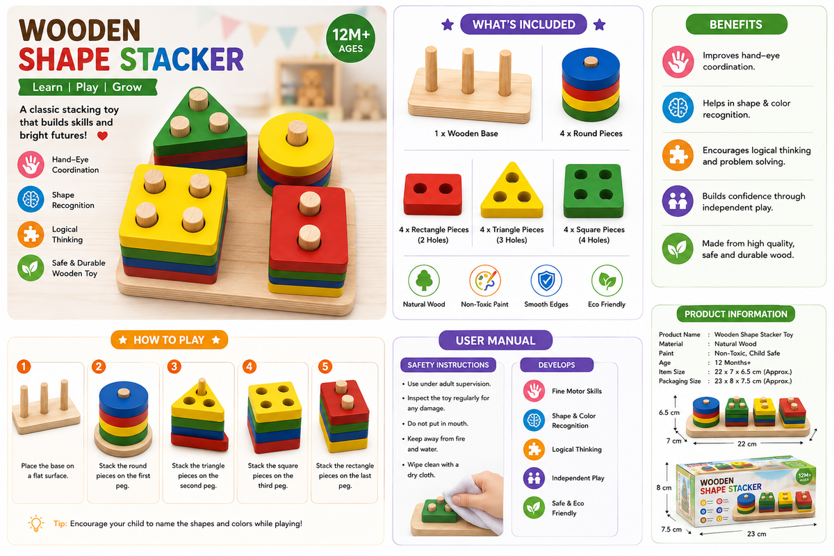 Wooden Shape Stacker Sorting Toy