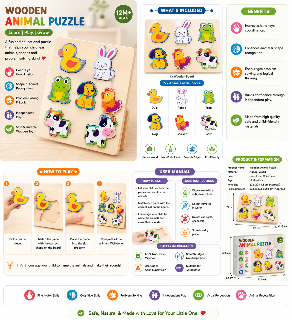 Wooden Animal Puzzle Board Toy