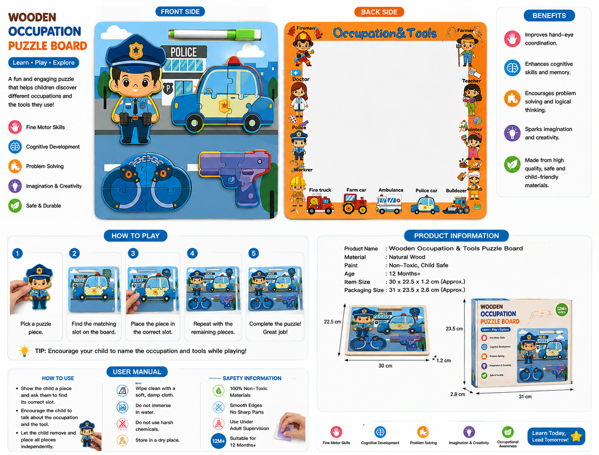 Wooden Occupation & Police Puzzle Board Toy