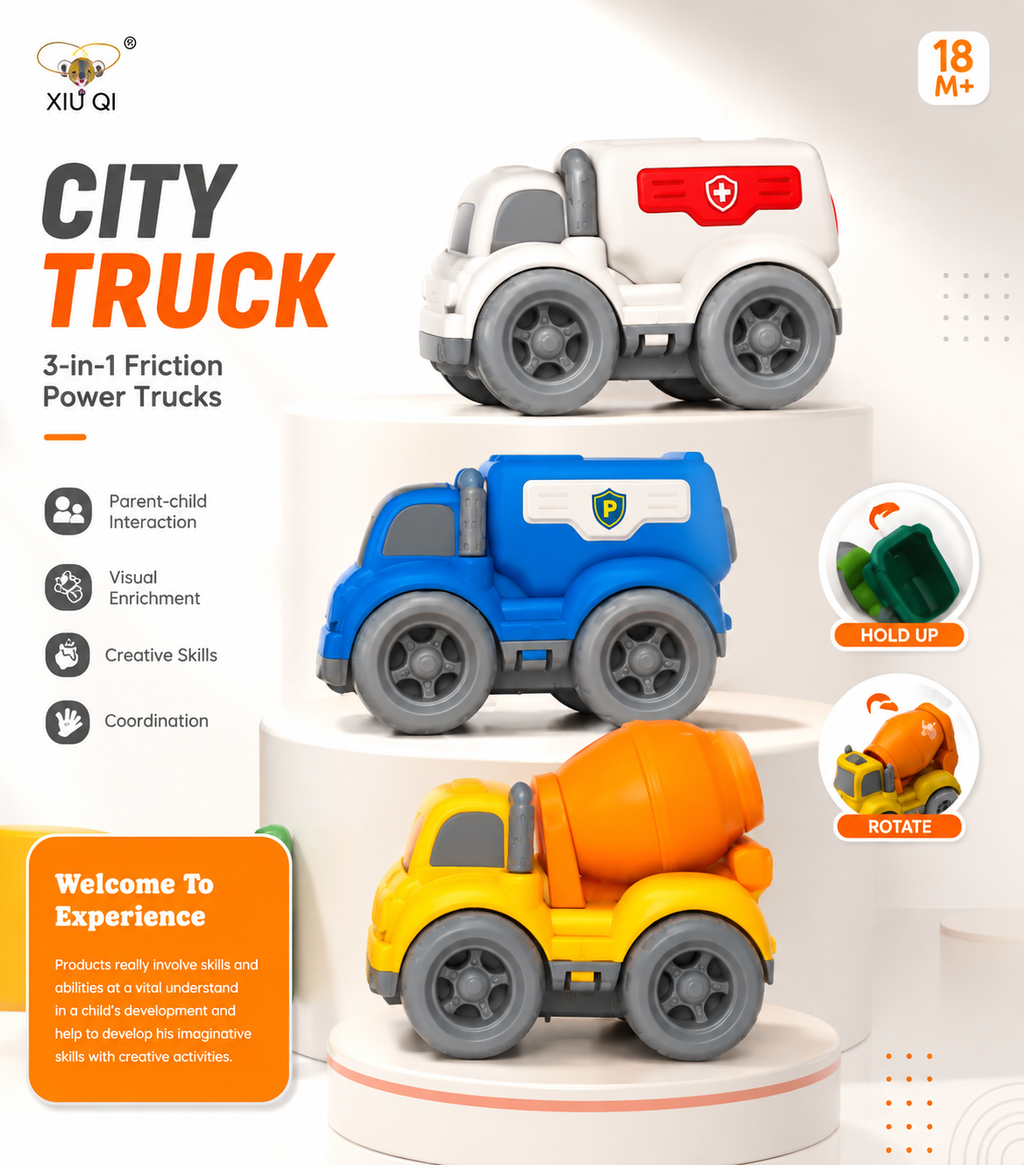 XIU QI City Truck 3-Piece Friction Powered Vehicle Set
