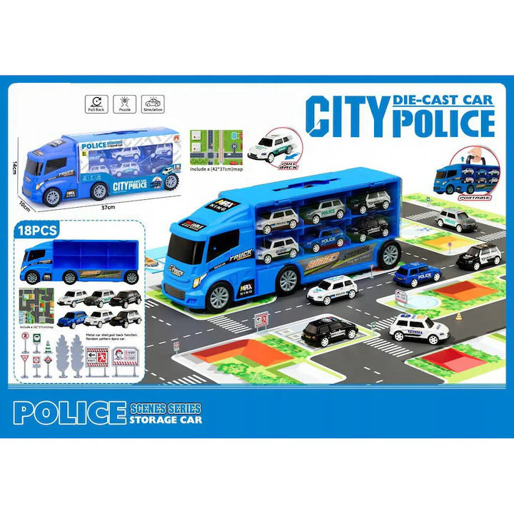 City Police Storage Truck &amp; Die-Cast Car Play Set (18 Pieces)